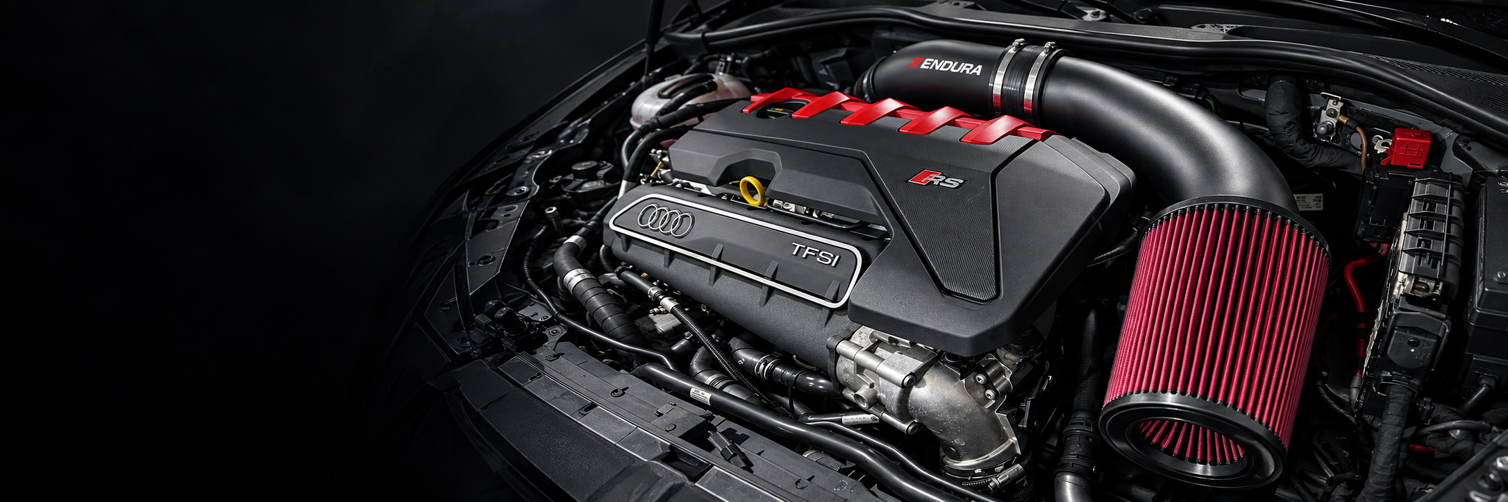 Illustrative engine-bay concept featuring an Endura-style intake; not a verified installation